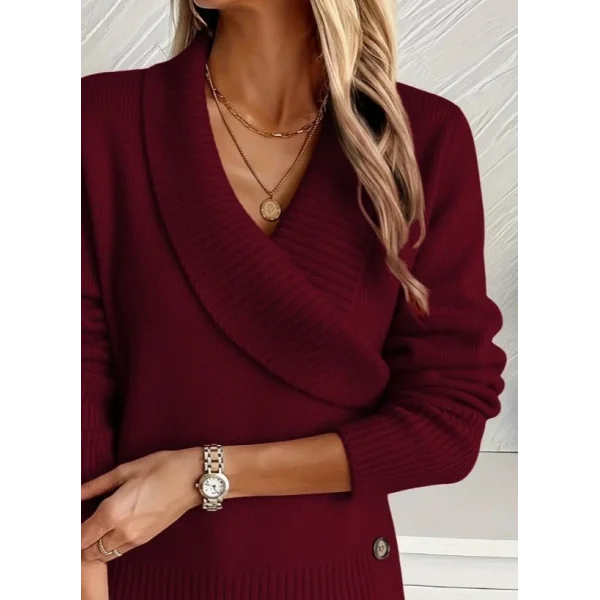 Kadın Uzun Kollu Yakalı Yandan Düğmeli Triko Bluz