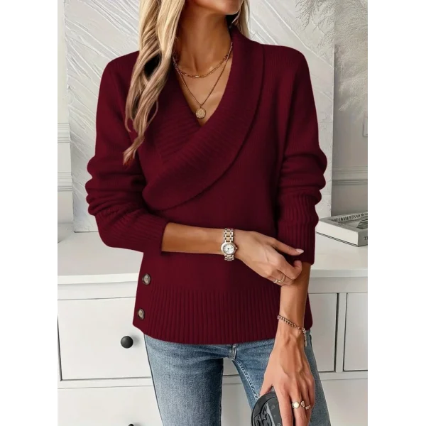 Kadın Uzun Kollu Yakalı Yandan Düğmeli Triko Bluz
