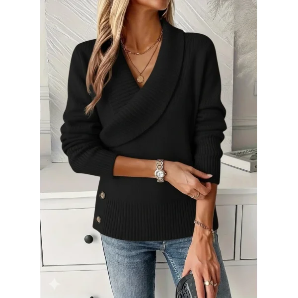 Kadın Uzun Kollu Yakalı Yandan Düğmeli Triko Bluz