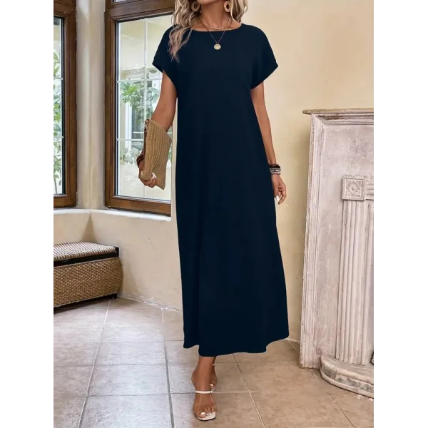 Kadın Uzun Kollu Yakası Açık Viskon Elbise