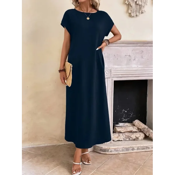 Kadın Uzun Kollu Yakası Açık Viskon Elbise