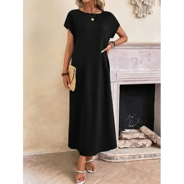 Kadın Uzun Kollu Yakası Açık Viskon Elbise