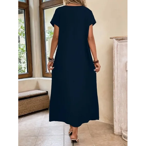 Kadın Uzun Kollu Yakası Açık Viskon Elbise