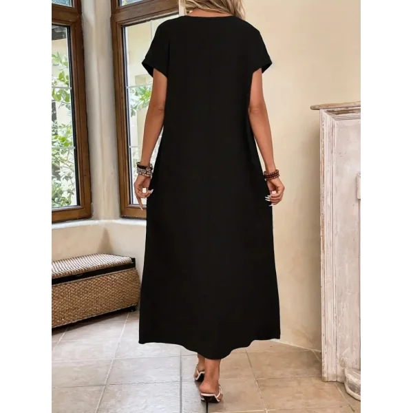 Kadın Uzun Kollu Yakası Açık Viskon Elbise