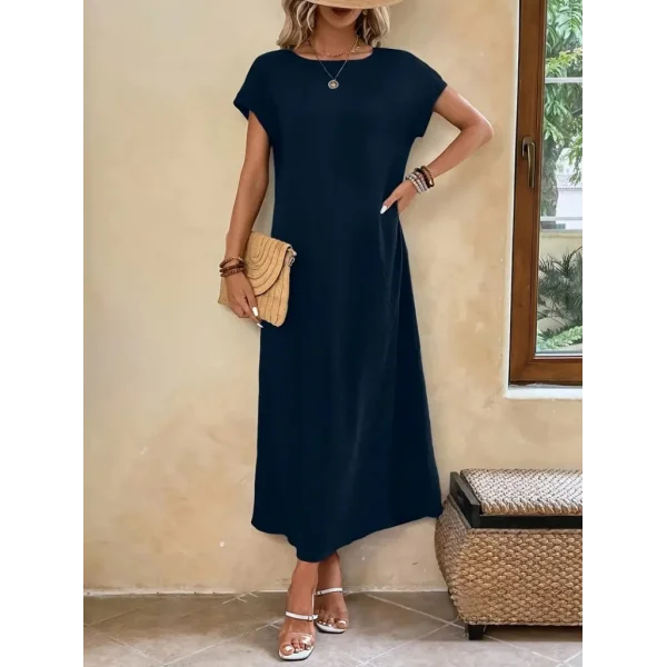 Kadın Uzun Kollu Yakası Açık Viskon Elbise