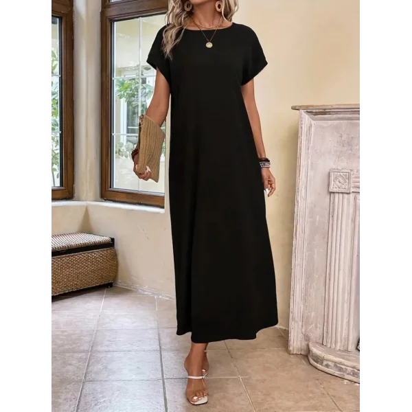 Kadın Uzun Kollu Yakası Açık Viskon Elbise