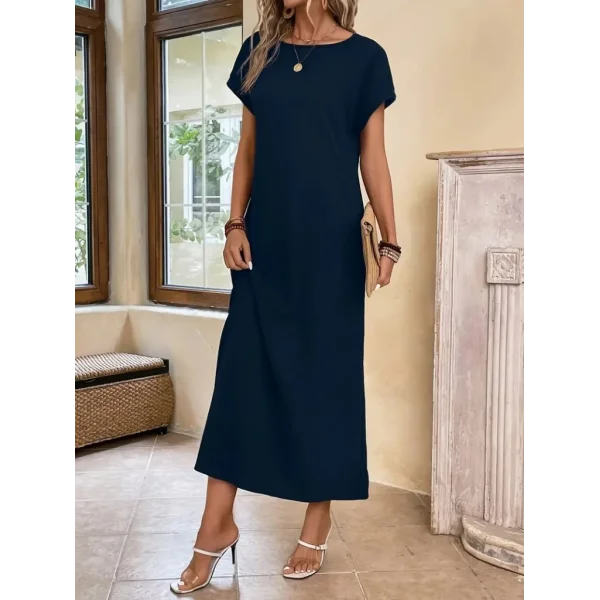 Kadın Uzun Kollu Yakası Açık Viskon Elbise