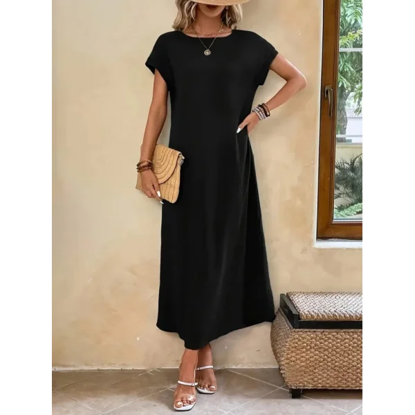 Kadın Uzun Kollu Yakası Açık Viskon Elbise