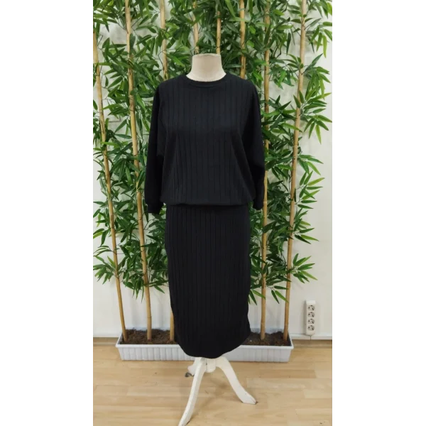 Kadın Uzun Kollu Yakası Açık Yarasa Kollu şardonlu Kaşkorse Bluz Ve Etek Takım