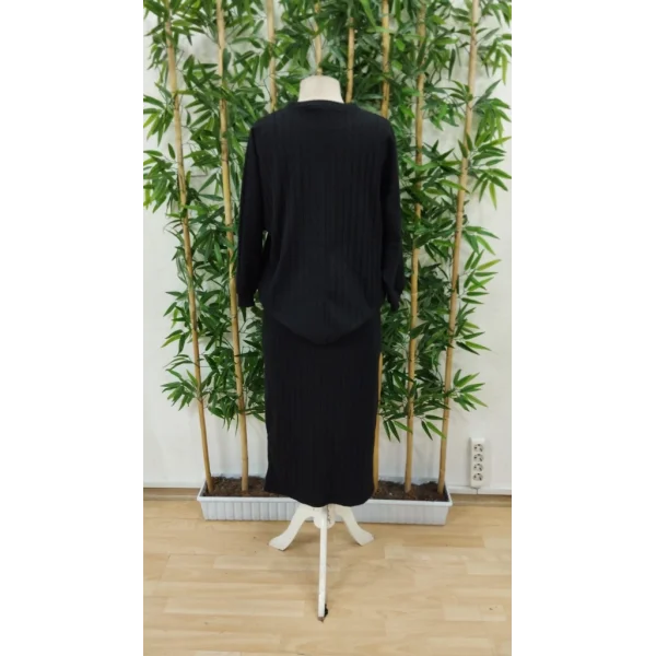 Kadın Uzun Kollu Yakası Açık Yarasa Kollu şardonlu Kaşkorse Bluz Ve Etek Takım