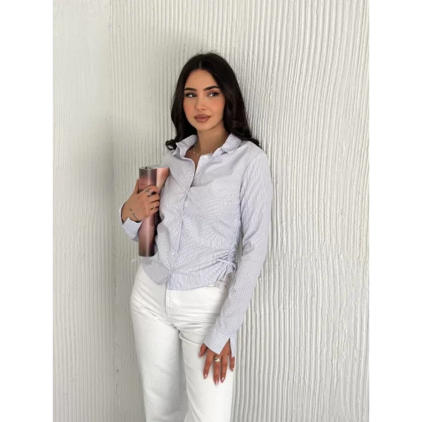 Kadın Uzun Kollu yandan Bağlama detaylı Gömlek - Beyaz