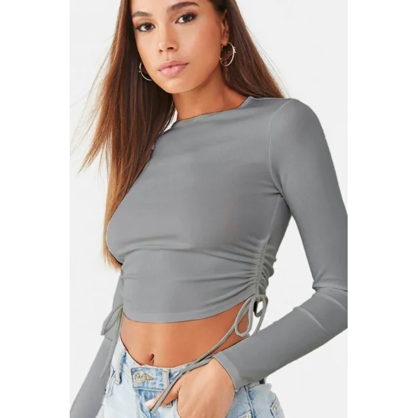 Kadın Uzun Kollu Yanlar Büzgü Detay Kaşkorse Crop