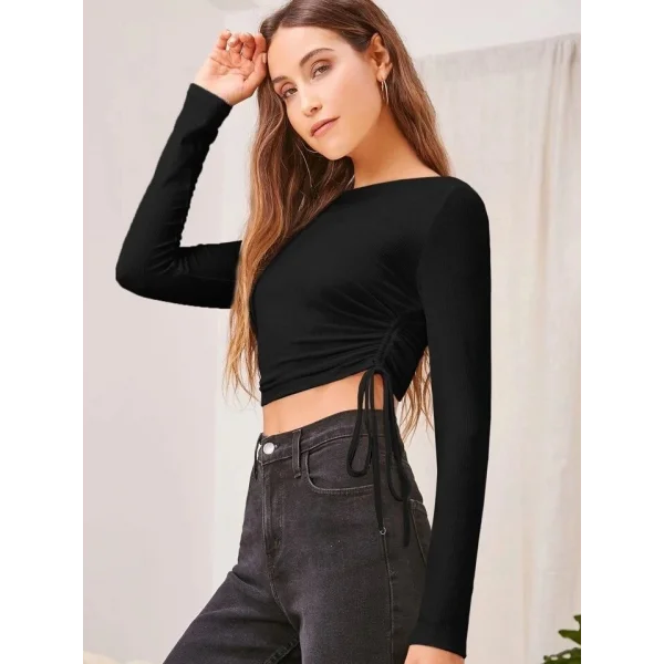 Kadın Uzun Kollu Yanlar Büzgü Detay Kaşkorse Crop