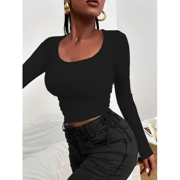 Kadın Uzun Kollu Yanlar Büzgü Detay Kaşkorse Crop