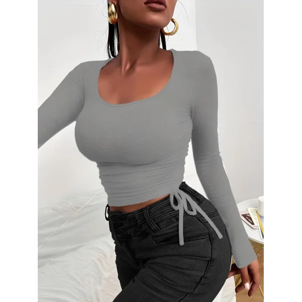 Kadın Uzun Kollu Yanlar Büzgü Detay Kaşkorse Crop