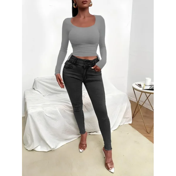 Kadın Uzun Kollu Yanlar Büzgü Detay Kaşkorse Crop