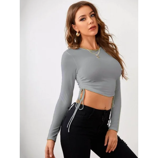 Kadın Uzun Kollu Yanlar Büzgü Detay Kaşkorse Crop