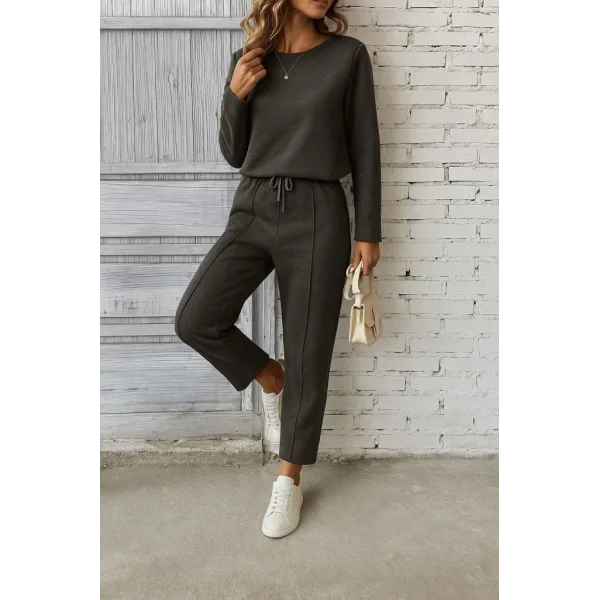 Kadın Uzun Kollu Yanları Nervurlu Viskon Iki Iplik Ve Pantolon Ikili Takım