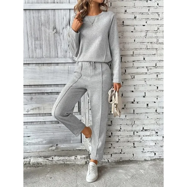 Kadın Uzun Kollu Yanları Nervurlu Viskon Iki Iplik Ve Pantolon Ikili Takım