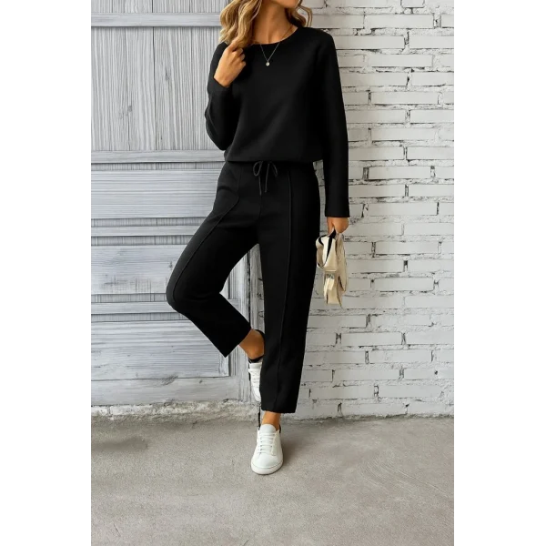 Kadın Uzun Kollu Yanları Nervurlu Viskon Iki Iplik Ve Pantolon Ikili Takım