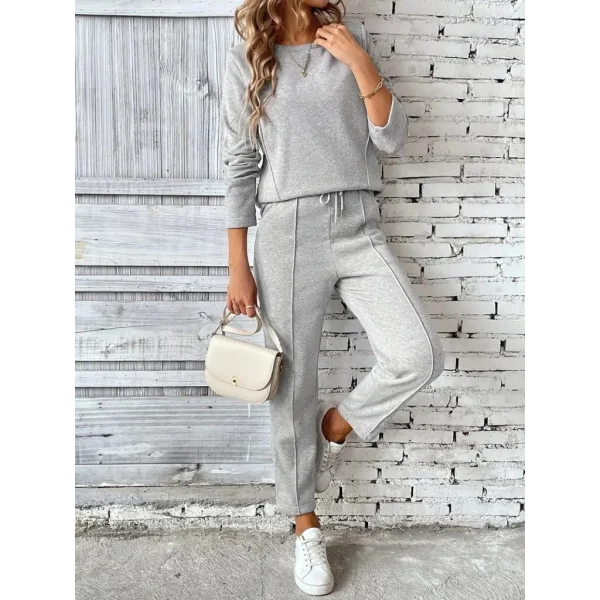 Kadın Uzun Kollu Yanları Nervurlu Viskon Iki Iplik Ve Pantolon Ikili Takım