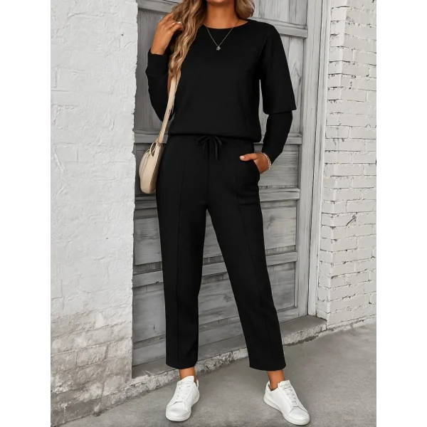 Kadın Uzun Kollu Yanları Nervurlu Viskon Iki Iplik Ve Pantolon Ikili Takım
