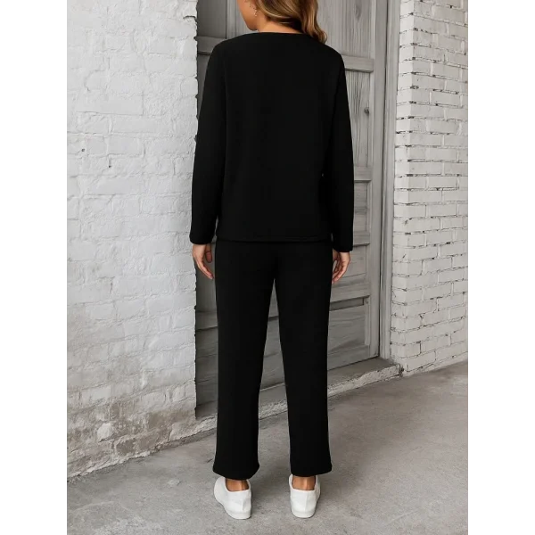 Kadın Uzun Kollu Yanları Nervurlu Viskon Iki Iplik Ve Pantolon Ikili Takım