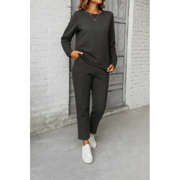 Kadın Uzun Kollu Yanları Nervurlu Viskon Iki Iplik Ve Pantolon Ikili Takım