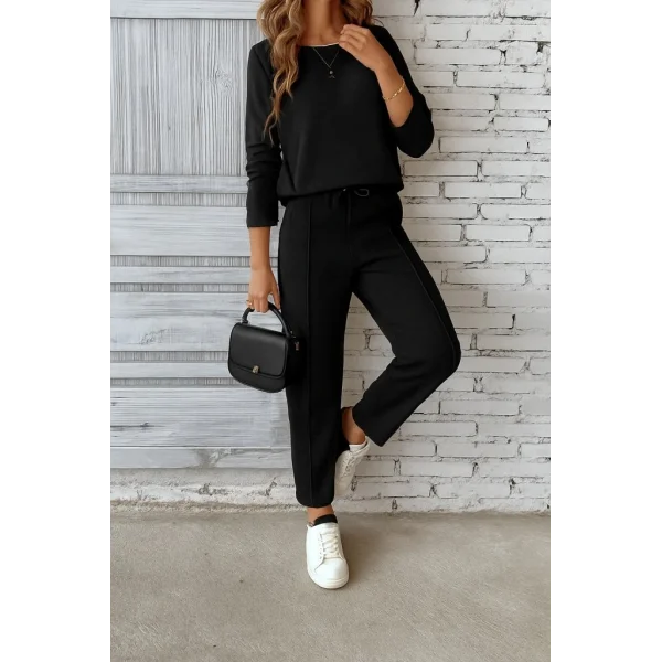Kadın Uzun Kollu Yanları Nervurlu Viskon Iki Iplik Ve Pantolon Ikili Takım