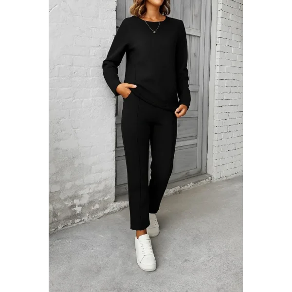 Kadın Uzun Kollu Yanları Nervurlu Viskon Iki Iplik Ve Pantolon Ikili Takım