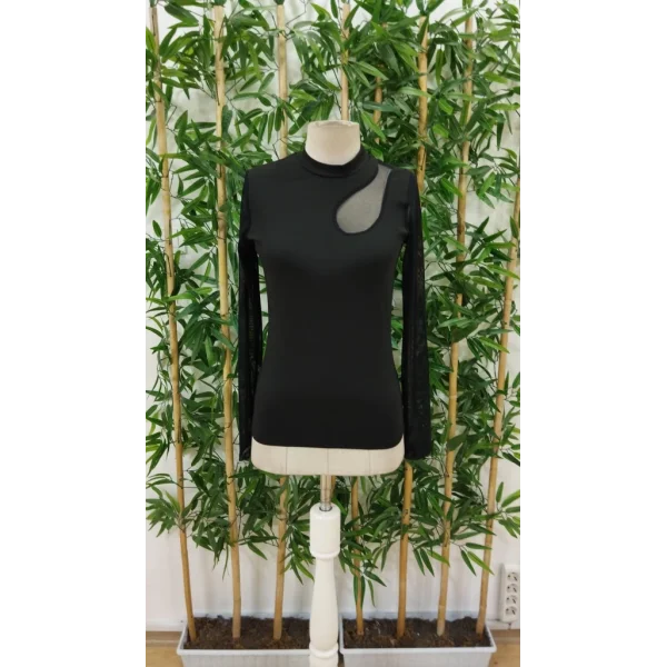 Kadın Uzun Kollu Yarı Balıkçı Yaka Kolları Tüllü Dalgıç Bluz