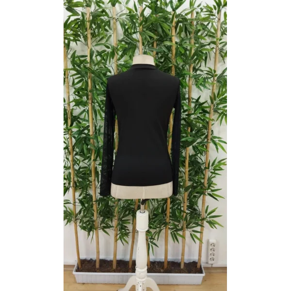 Kadın Uzun Kollu Yarı Balıkçı Yaka Kolları Tüllü Dalgıç Bluz