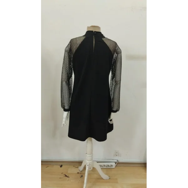 Kadın Uzun Kollu Yarı Balıkçı Yaka Pulpayetli Kolları Dantel Detaylı Mini Ithal Krep Elbise