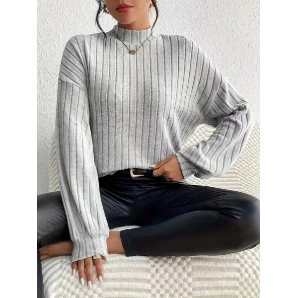 Kadın Uzun Kollu Yarı Balıkçı Yaka Salaş şardonlu Kaşkorse Bluz