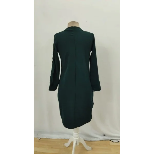 Kadın Uzun Kollu Yarı Balıkçı Yaka Tül Ve Inci Detaylı Kısa Ithal Krep Midi Elbise