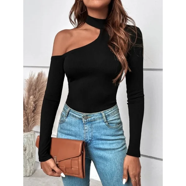 Kadın Uzun Kollu Yarım Balıkçı Yaka Omuzu Açık Kaşkorse Bluz