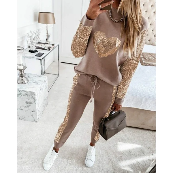 Kadın Uzun Kollu Yarım Balıkçı Yaka Pul Payet Detay Iki Iplik Ikili Takım