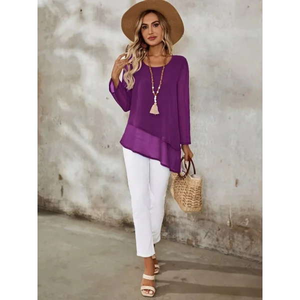 Kadın Uzun Kollu Yuvarlak Asimetrik Detaylı şifon Bluz