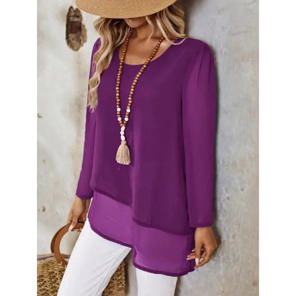 Kadın Uzun Kollu Yuvarlak Asimetrik Detaylı şifon Bluz