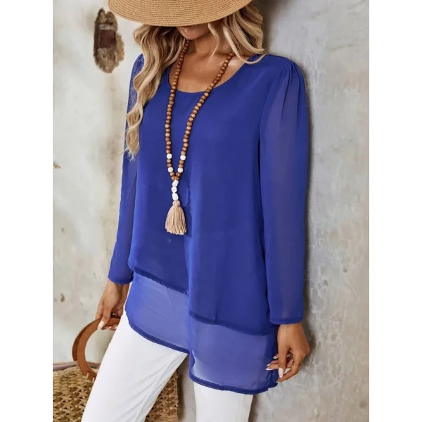 Kadın Uzun Kollu Yuvarlak Asimetrik Detaylı şifon Bluz