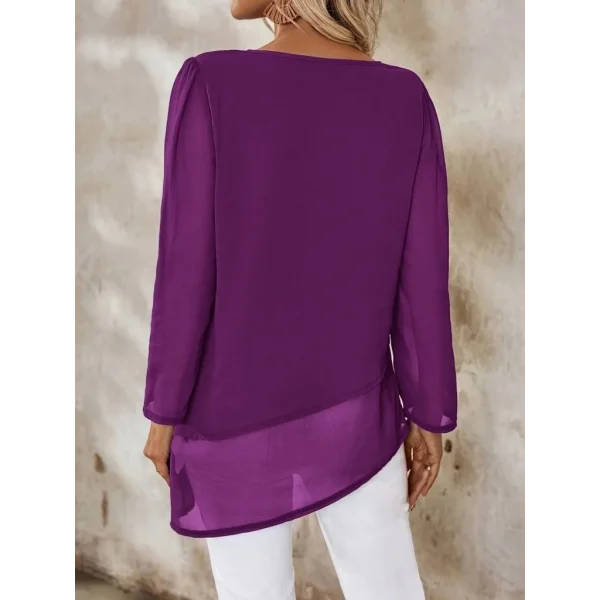 Kadın Uzun Kollu Yuvarlak Asimetrik Detaylı şifon Bluz