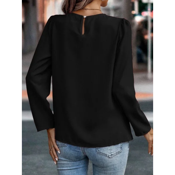 Kadın Uzun Kollu Yuvarlak önden Pileli Ithal Krep Bluz