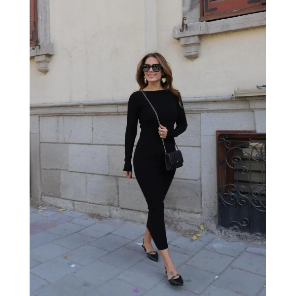 Kadın Uzun Kollu Yuvarlak Yaka Akrilik Elbise