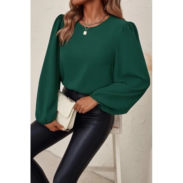 Kadın Uzun Kollu Yuvarlak Yaka Arkadan Bağcıklı Salaş Ithal Krep Bluz