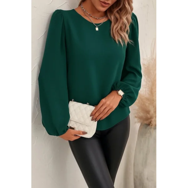Kadın Uzun Kollu Yuvarlak Yaka Arkadan Bağcıklı Salaş Ithal Krep Bluz