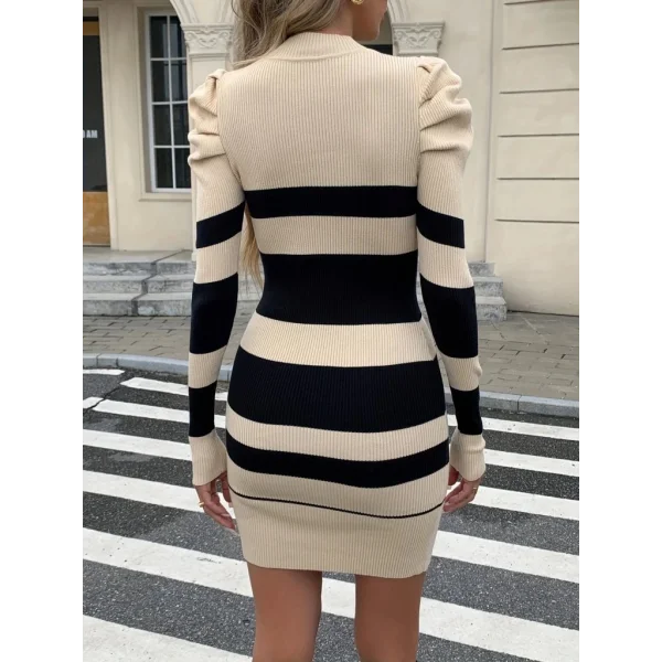 Kadın Uzun Kollu Yuvarlak Yaka Balon Omuz Kol Detaylı çok Renkli Mini Elbise