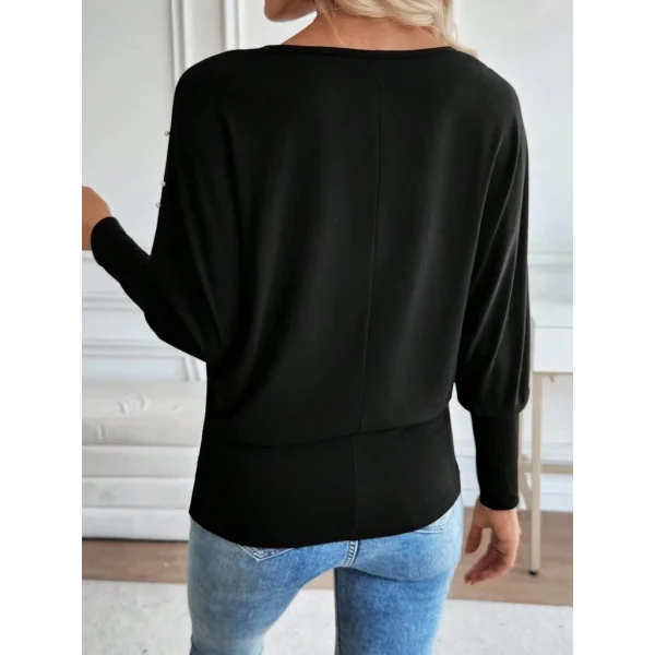 Kadın Uzun Kollu Yuvarlak Yaka Incili Viskon Bluz