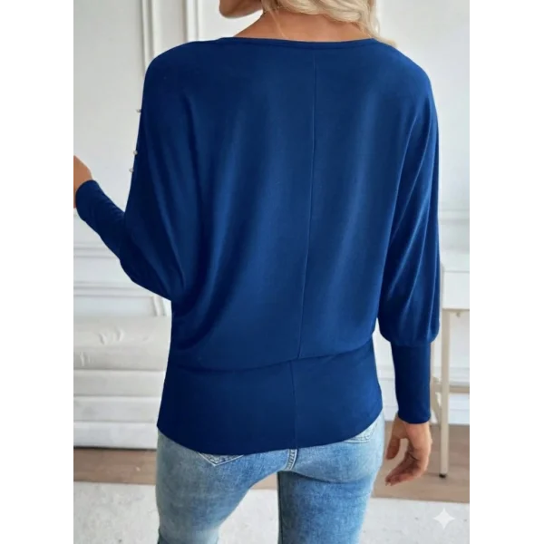 Kadın Uzun Kollu Yuvarlak Yaka Incili Viskon Bluz