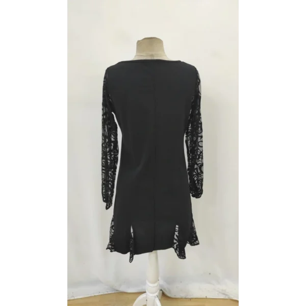 Kadın Uzun Kollu Yuvarlak Yaka Kol Ve Etek Ucu Dantelli Kısa Ithal Krep Elbise