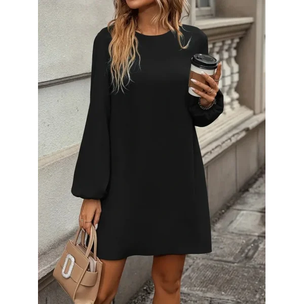 Kadın Uzun Kollu Yuvarlak Yaka Mini Ithal Krep Elbise